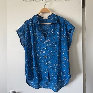 Blue Floral Button-Up Blouse